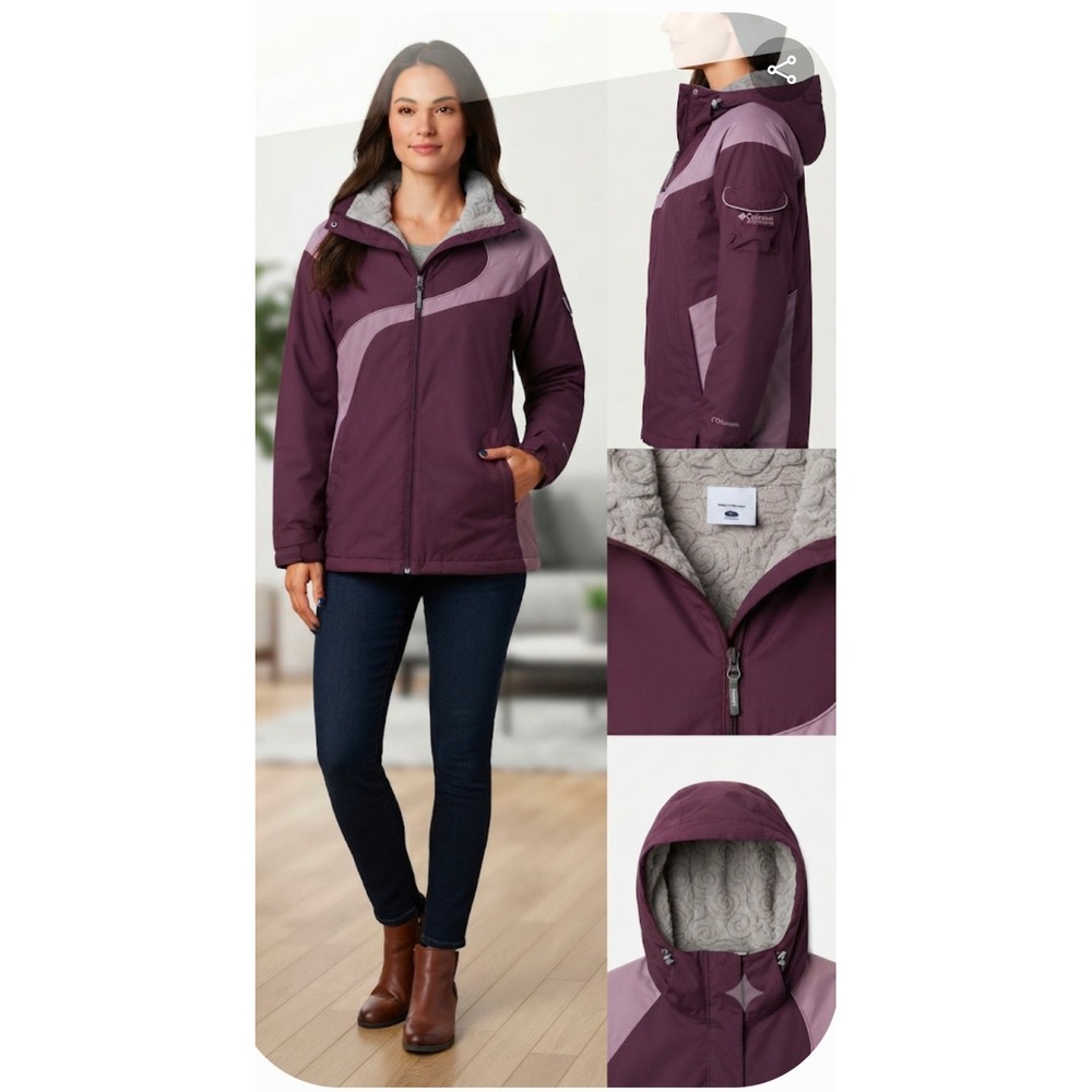 Columbia Womens Purple Colorblock Fleece Lined Hooded Winter Jacket Large